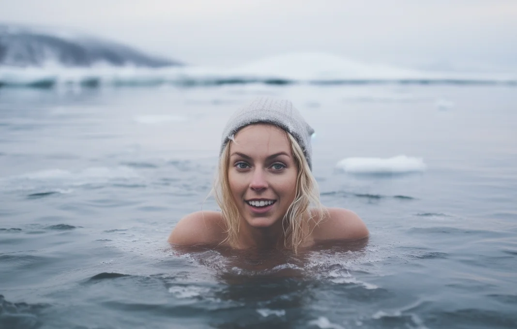 ice swimming beautiful white woman doing
