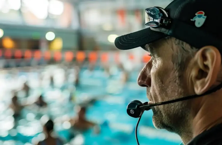 swimming coach with a whistle look