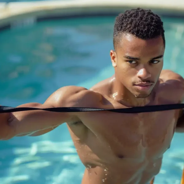 man doing swimming stretches