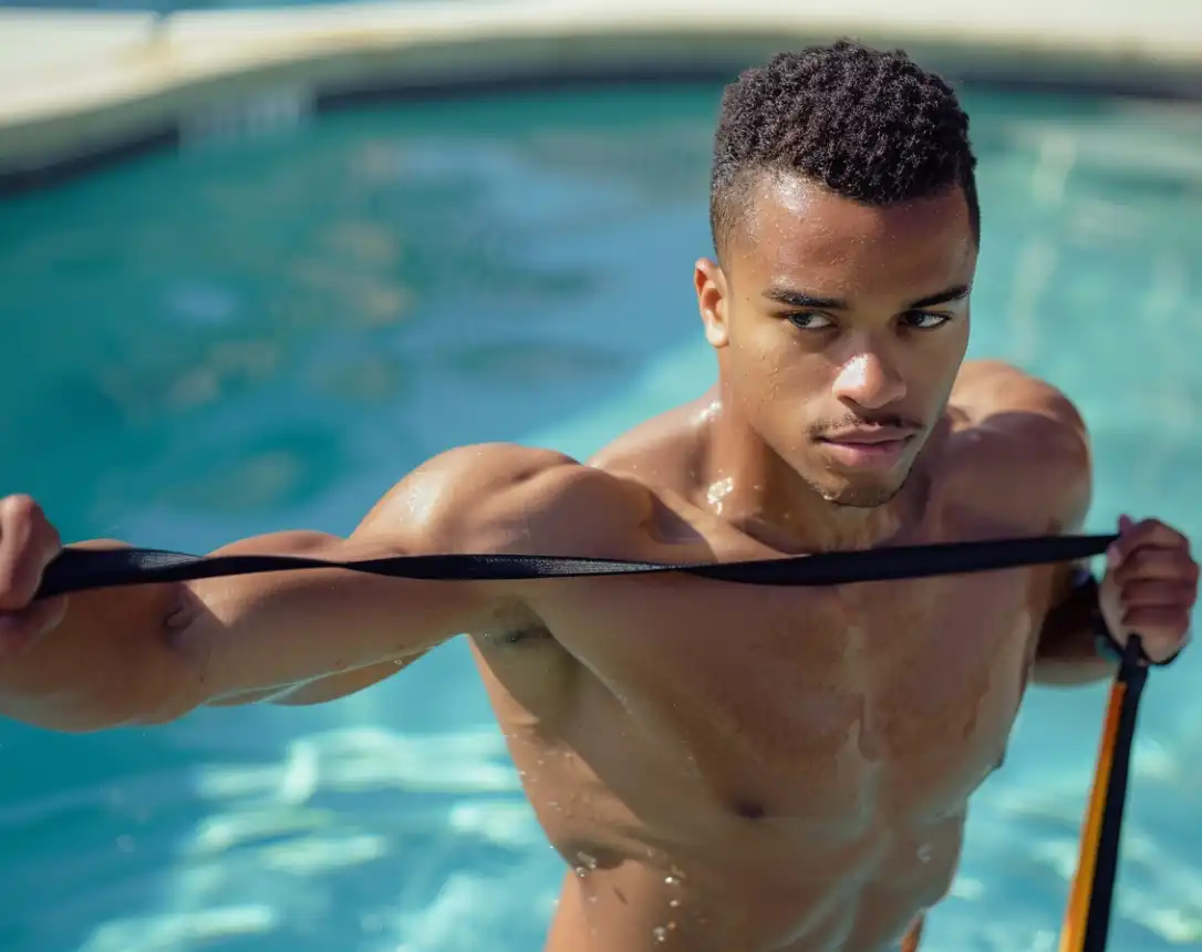 Swimming Stretches 5 Tips to Power Up Your Pool Performance! 1 man doing swimming stretches