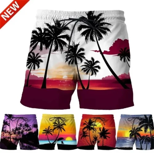 Coconut-Tree-Hawaiian-Beach-Shorts-3D-Printing-Summer-Men-s-Casual-Swimming-Shorts-High-Elastic-Quick Hawaiian Swim Trunks Coconut Tree