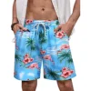 Hawaii-Vacation-Beach-Shorts-For-Men-Casual-Short-Pants-3D-Printed-Flower-Elastic-Bandage-Board-Shorts-1 Tropical Hawaiian Swim Trunks