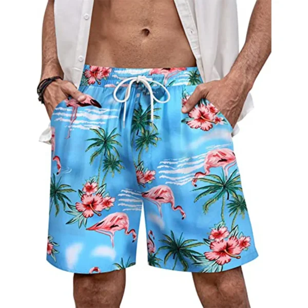 Hawaii-Vacation-Beach-Shorts-For-Men-Casual-Short-Pants-3D-Printed-Flower-Elastic-Bandage-Board-Shorts-1 Tropical Hawaiian Swim Trunks