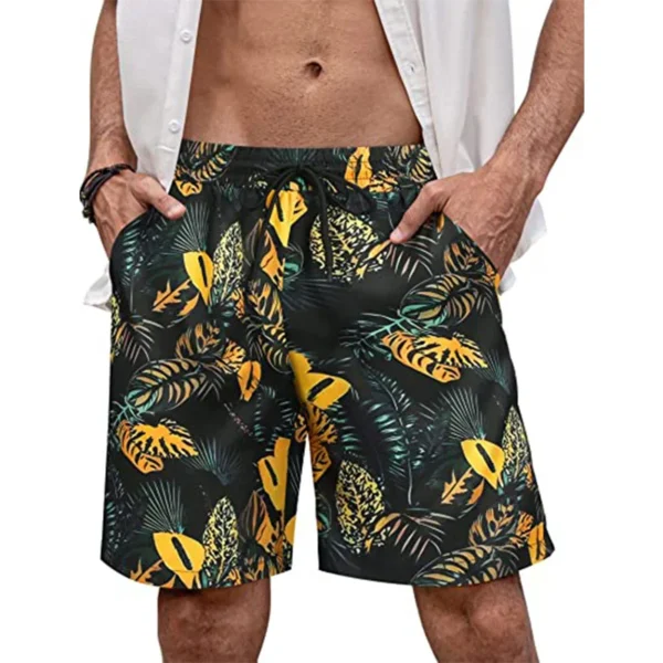 Hawaii-Vacation-Beach-Shorts-For-Men-Casual-Short-Pants-3D-Printed-Flower-Elastic-Bandage-Board-Shorts-3 Tropical Hawaiian Swim Trunks