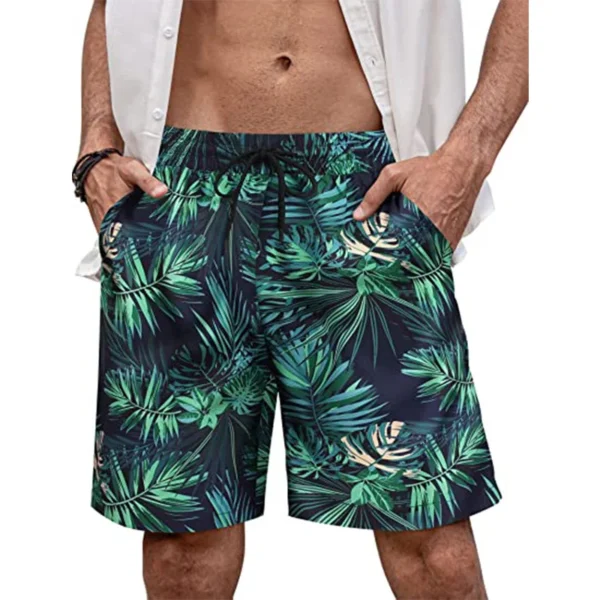 Hawaii-Vacation-Beach-Shorts-For-Men-Casual-Short-Pants-3D-Printed-Flower-Elastic-Bandage-Board-Shorts-4 Tropical Hawaiian Swim Trunks