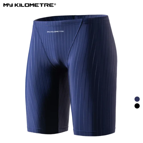 MY-KILOMETRE-Men-s-Jammers-Racing-Swimsuit-Endurance-Solid-Navy-Blue-Man-Training-Swim-Trunks-Quick Mens Blue Swim Trunks