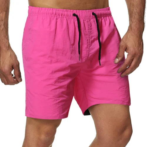 Men-s-Multifunctional-5-Minute-Pants-Solid-Color-Beach-Sports-Fitness-Shorts-Swim-Shorts-for-Men Hot Pink Swim Trunks