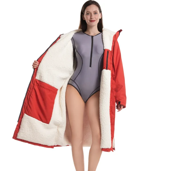 Swim-Parka-Waterproof-Changing-Robe-Windproof-Surf-Poncho-Warm-Oversized-Coat-with-Hood-Thicken-Lining Snorkel Jacket