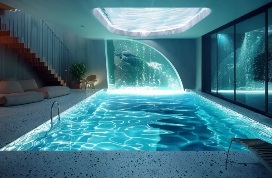 basement swimming pool with blue water