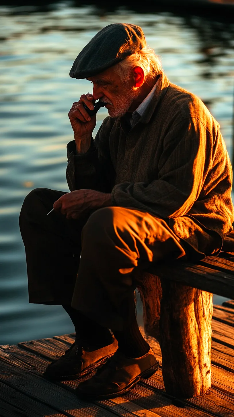30+ Fisherman Aesthetic Wallpaper Ideas You Can't Get Around on Internet Right Now 13 Alt-Text: An elderly man sitting peacefully on a bench in warm sunlight, with light highlighting his cap and pipe, creating a serene and contemplative scene.