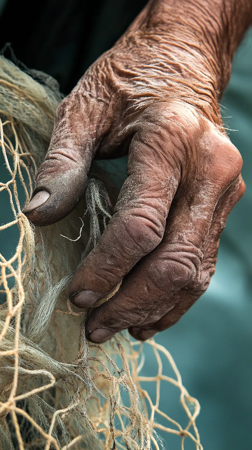 30+ Fisherman Aesthetic Wallpaper Ideas You Can't Get Around on Internet Right Now 10 Alt-Text: A weathered hand skillfully mending a coarse fishing net, symbolizing hard work, dedication, and authentic craftsmanship.