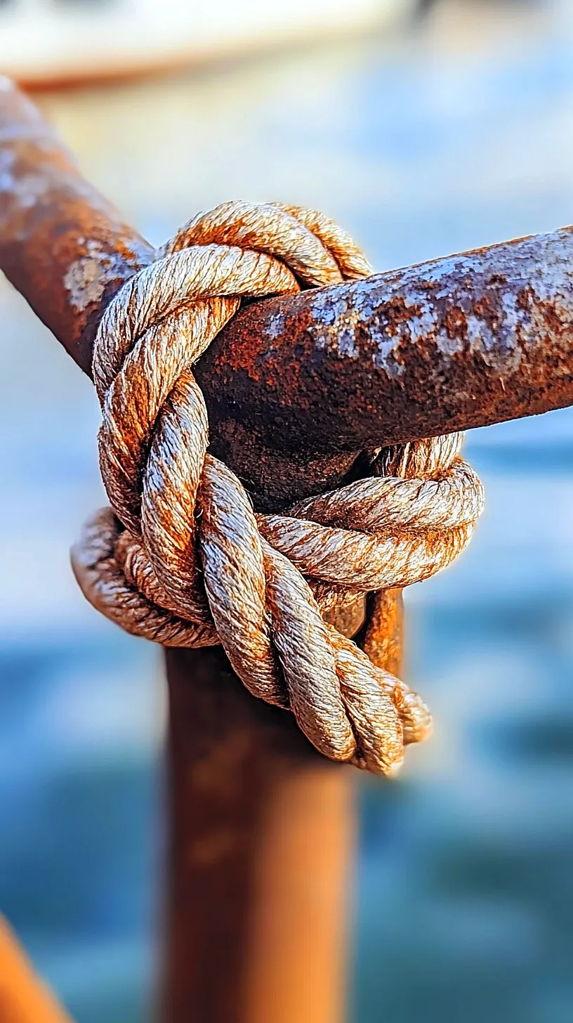 30+ Fisherman Aesthetic Wallpaper Ideas You Can't Get Around on Internet Right Now 16 Alt-Text: A thick rope tightly knotted around a weathered, rusted metal pole, with the detailed textures of the rope and rust contrasting against a blurred background, creating a raw and rustic aesthetic.