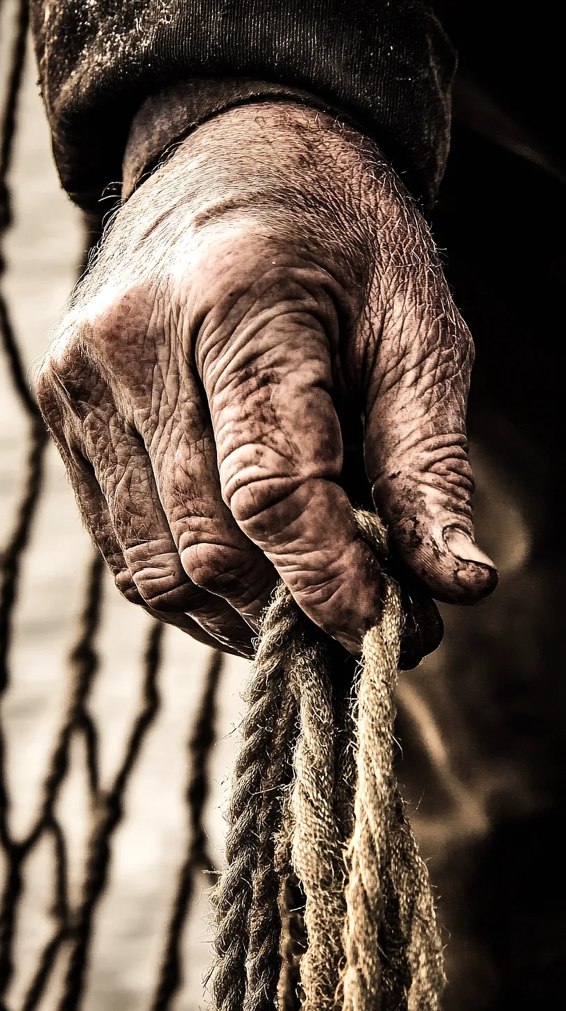 30+ Fisherman Aesthetic Wallpaper Ideas You Can't Get Around on Internet Right Now 9 Alt-Text: Close-up image of a weathered hand gripping a thick rope, representing hard work and perseverance, with detailed textures of the skin and rope.