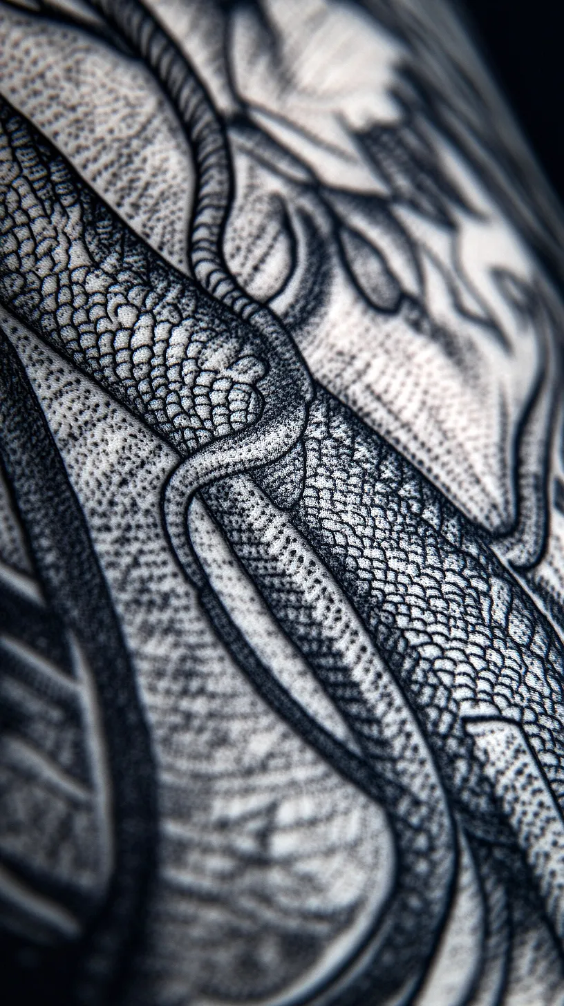 20+ Trendy Fisherman Aesthetic Tattoos Ideas You Need to Try This Year 6 Black and white intricate tattoo design resembling mythical scales with detailed shading and line work creating depth and contrast.
