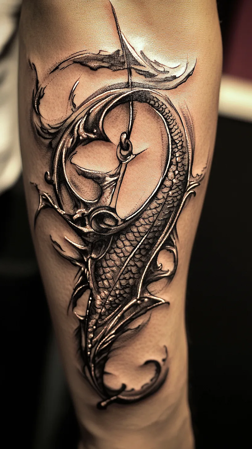 20+ Trendy Fisherman Aesthetic Tattoos Ideas You Need to Try This Year 5 Abstract dragon or sea serpent tattoo design with detailed scales and fins, depicted through undefined, swirling lines for a dynamic and artistic effect, illustrating a story on the skin.