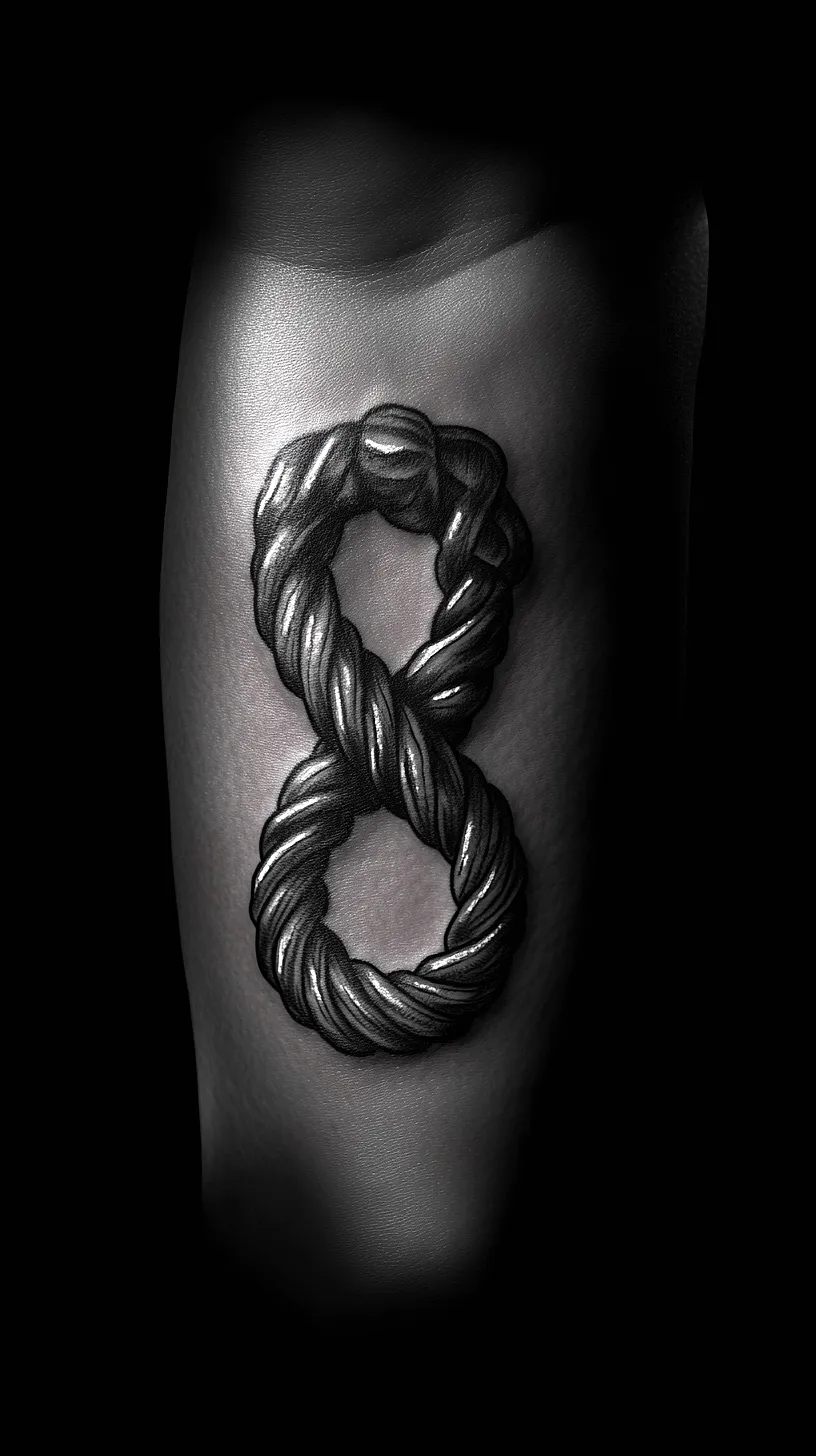 20+ Trendy Fisherman Aesthetic Tattoos Ideas You Need to Try This Year 15 An image of a distinctive tattoo design featuring a three-dimensional infinity symbol shaped like a twisted rope, providing a realistic and tangible feel.