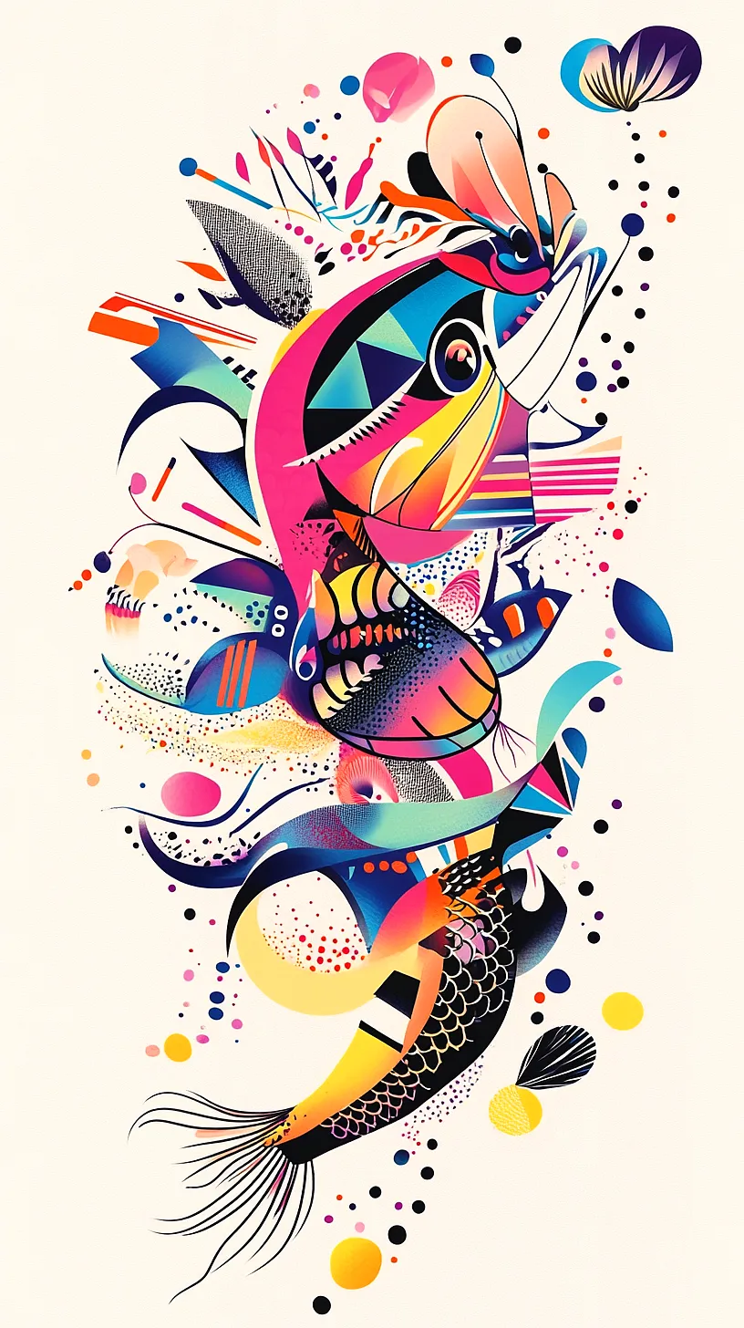 20+ Trendy Fisherman Aesthetic Tattoos Ideas You Need to Try This Year 18 Abstract art image of a fish, characterized by vibrant colors and dynamic geometric shapes. The design is modern and eye-catching, featuring diverse patterns and textures.