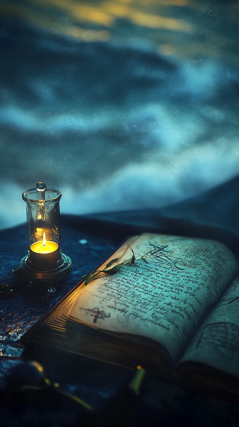 20+ Sea Witchery Villain Era Aesthetic Ideas You Need to Try 2025 3 An image of a glowing candle next to an open book filled with handwritten notes, set against a soft, blurred background. The design evokes a warm, mysterious atmosphere, inviting viewers to explore the unknown.