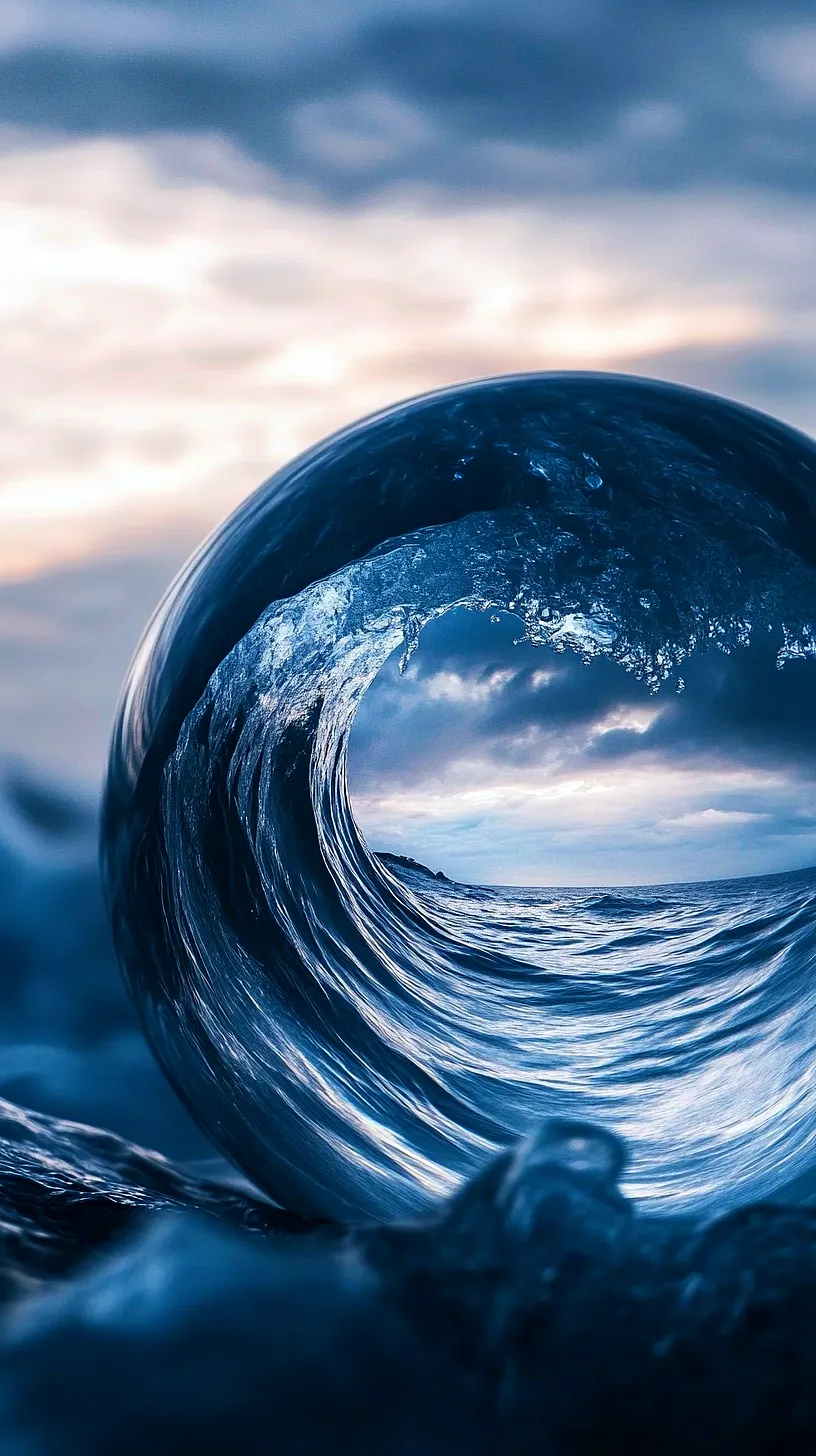 20+ Trendy Sea Witchery Wallpapers You Can't Get Around on Pinterest Right Now 4 Design of a powerful ocean wave encapsulated within a crystal ball, showcasing a vibrant blue color scheme that combines elements of sea and sky, creating a surreal and visually stunning effect.
