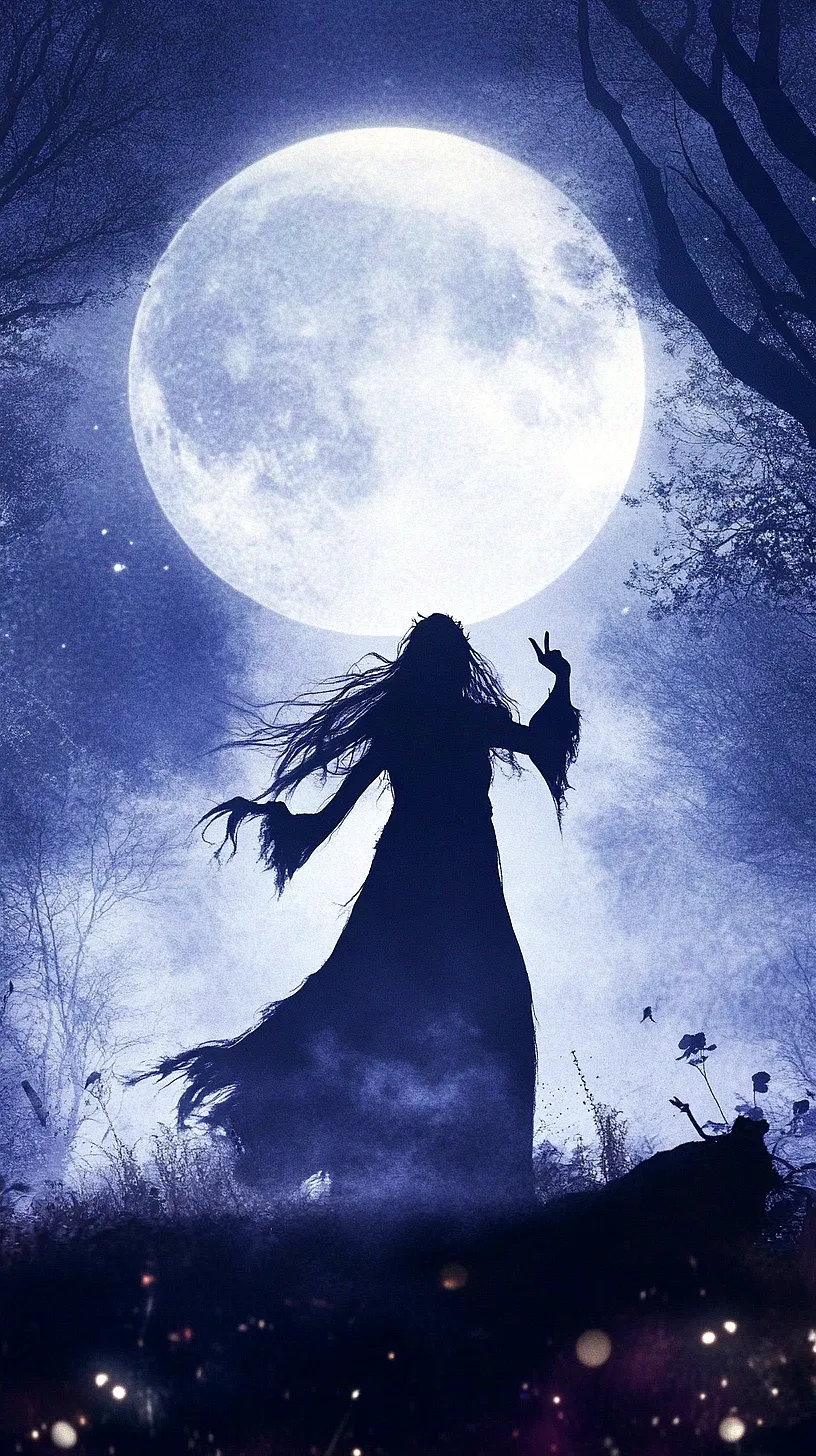 20+ Trendy Sea Witchery Wallpapers You Can't Get Around on Pinterest Right Now 2 Silhouetted figure standing against a backdrop of a full moon, creating an atmosphere of mystery and intrigue, embodying an eerie, fantasy-like aesthetic.