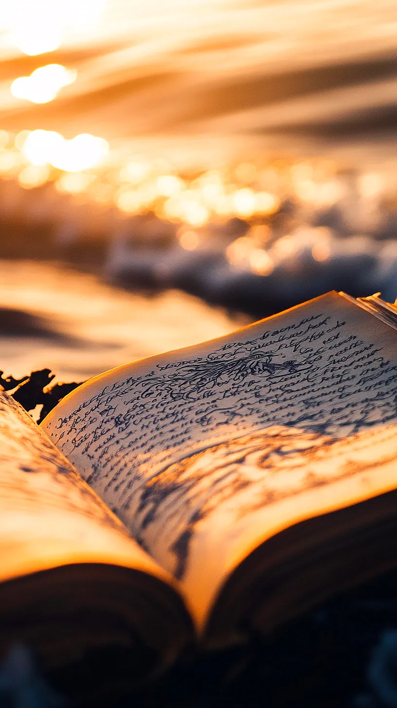 20+ Trendy Sea Witchery Wallpapers You Can't Get Around on Pinterest Right Now 14 Open book with blurred text against a serene beach sunset, inviting creativity and introspection, with warm tones of the setting sun reflecting off the water.