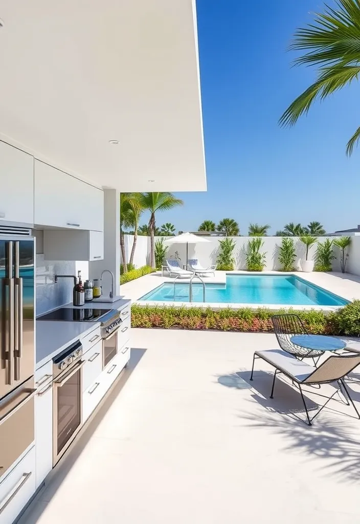 15 Stunning Pool House Kitchen Designs That'll Make You Want to Dive Right In! 2 22 Stunning Pool House Kitchen Designs That'll Make You Want to Dive Right In! - 1. Modern Minimalism