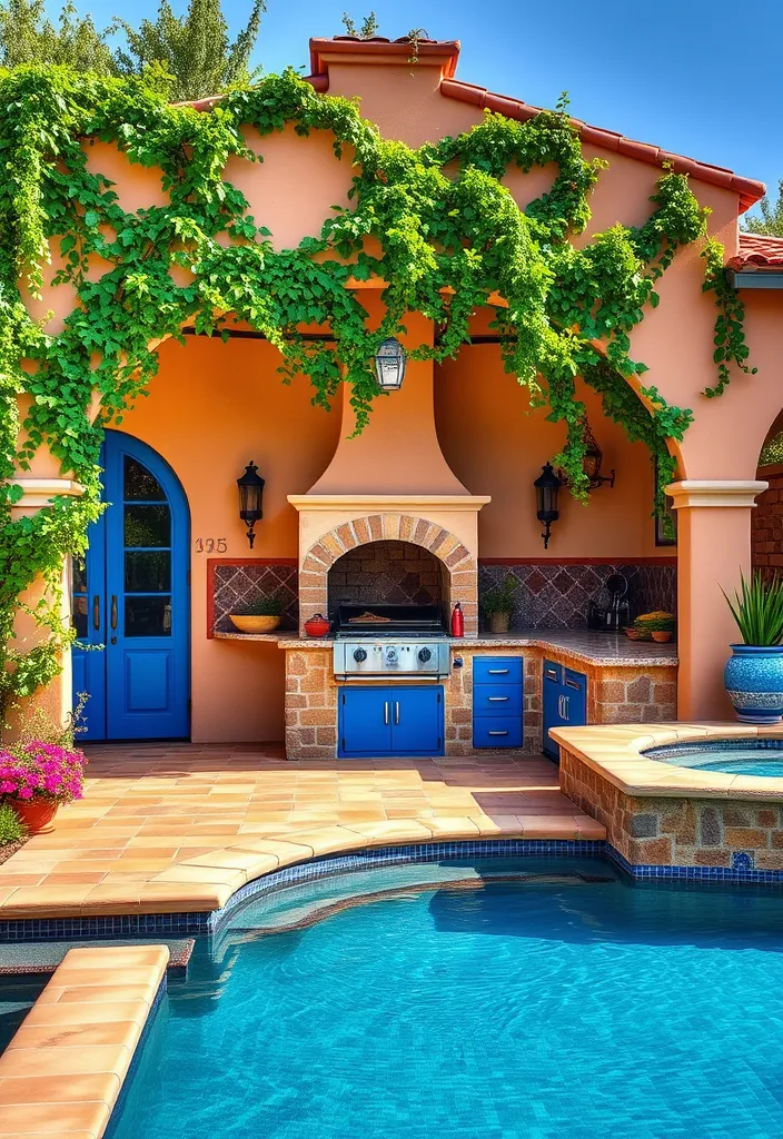 15 Stunning Pool House Kitchen Designs That'll Make You Want to Dive Right In! 5 22 Stunning Pool House Kitchen Designs That'll Make You Want to Dive Right In! - 4. Mediterranean Escape