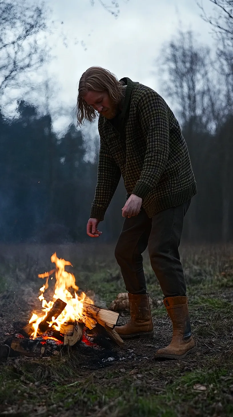 40+ Fisherman Aesthetic Outfits You'll Need To See 36 Image of a stunning wilderness scene in cold weather, featuring a cozy campfire and warm clothing, capturing the essence of outdoor adventure and the raw charm of nature.