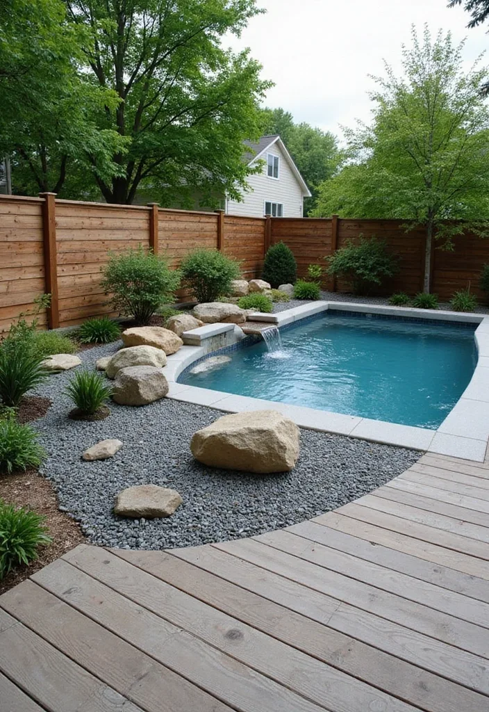 Above Ground Pool Deck Ideas That Make the Shell Work 19 Zen-inspired deck edge with gravel plants and minimal seating