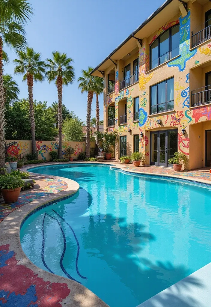 Above Ground Pool Deck Ideas That Make the Shell Work 20 Art mural moment as a personality wall near the pool deck