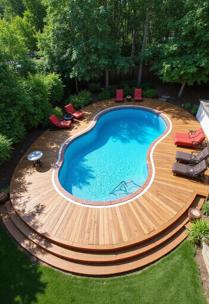 Above Ground Pool Deck Ideas That Make the Shell Work 23 Sunlit backyard above ground pool with covered dining deck pavilion