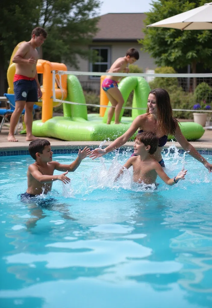 Above Ground Pool Deck Ideas That Make the Shell Work 21 Playful water games setup around an active family pool deck