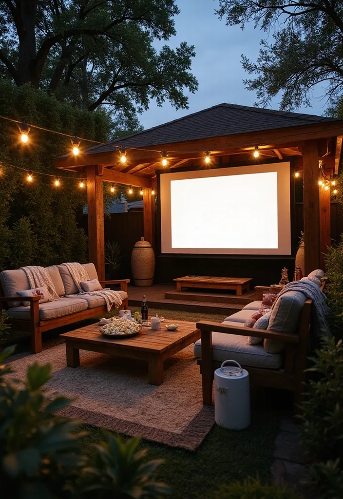 21 Dreamy Backyard Pool Cabana Designs for the Ultimate Summer Retreat (Check Out #12!) - 13. Outdoor Cinema Cabana