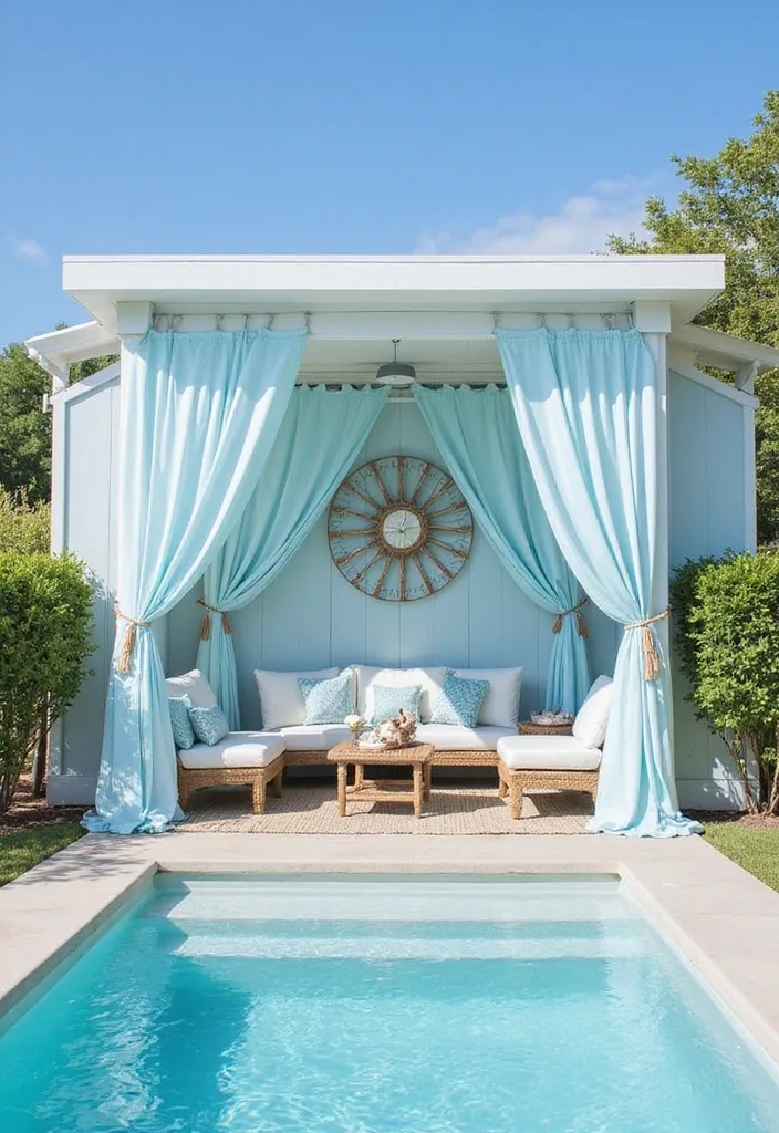 21 Dreamy Backyard Pool Cabana Designs for the Ultimate Summer Retreat (Check Out #12!) - 4. Coastal Chic Cabana