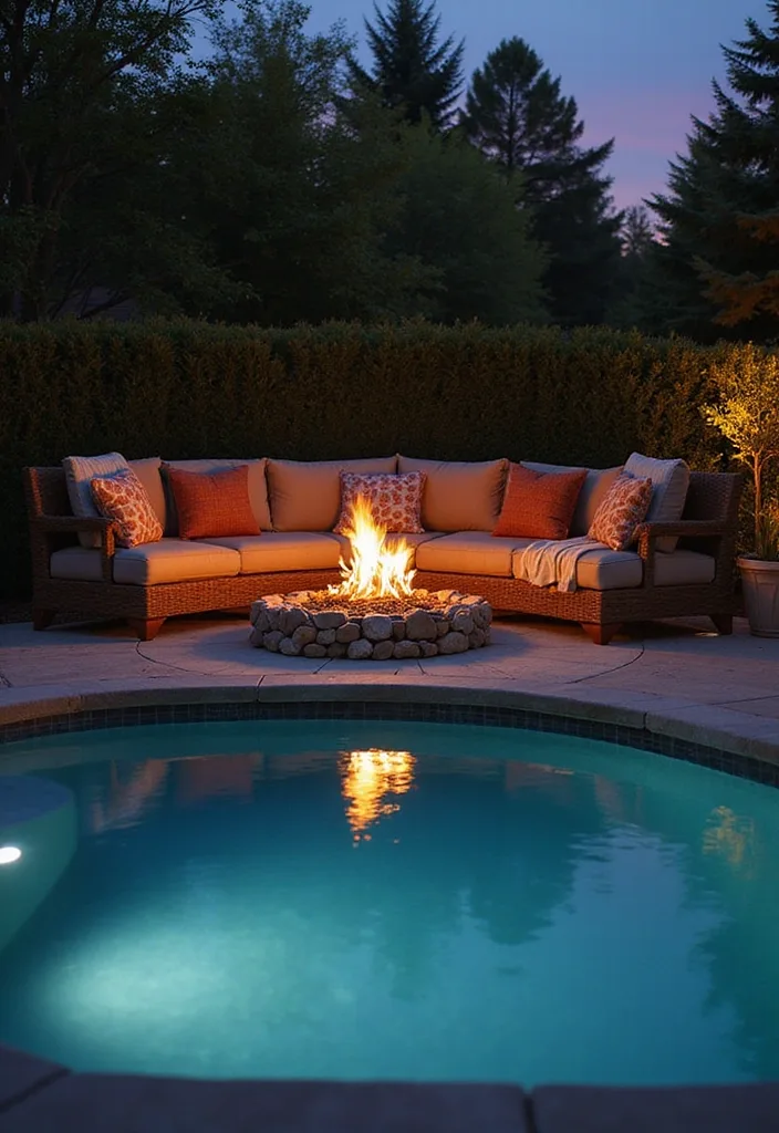 15 Luxurious Backyard Pool Decor Ideas to Transform Your Space into a Paradise! - 7. Cozy Fire Pit Area