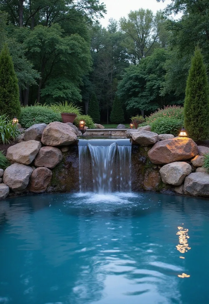 25 Stunning Backyard Pool Landscaping Ideas That Will Make You Want to Dive Right In! - 9. Elegant Water Features