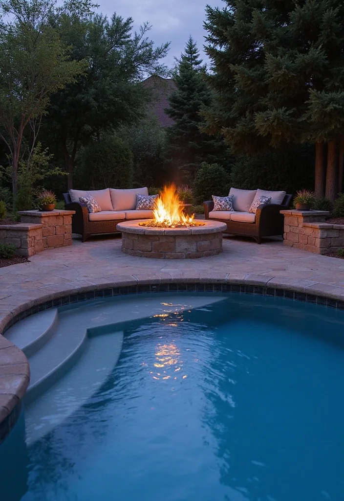 25 Stunning Backyard Pool Landscaping Ideas That Will Make You Want to Dive Right In! - 10. Fire and Water