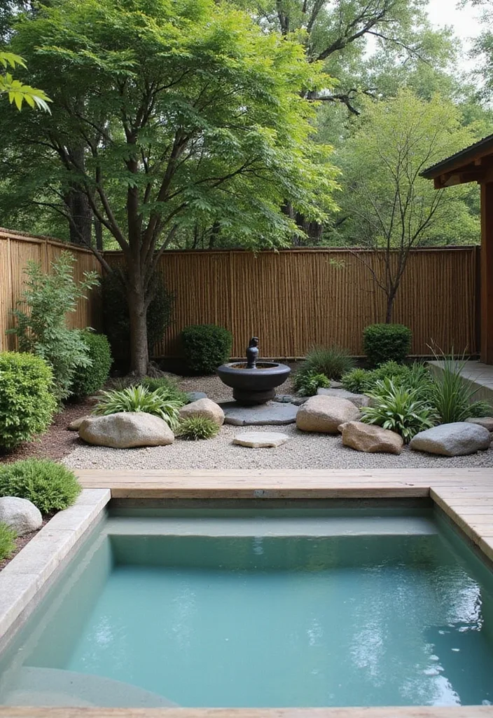 25 Stunning Backyard Pool Landscaping Ideas That Will Make You Want to Dive Right In! - 6. Zen Garden Retreat