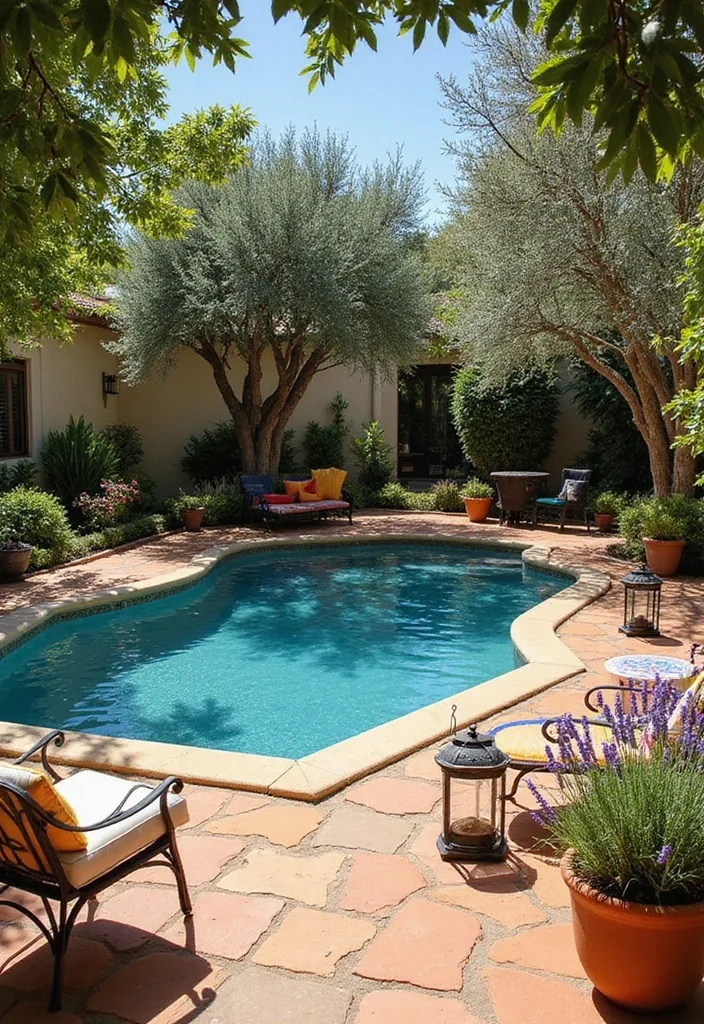 Garden Pool Ideas That Actually Feel Like a Garden 5 Mediterranean garden pool with olive trees, lavender pots, and terracotta patio stone