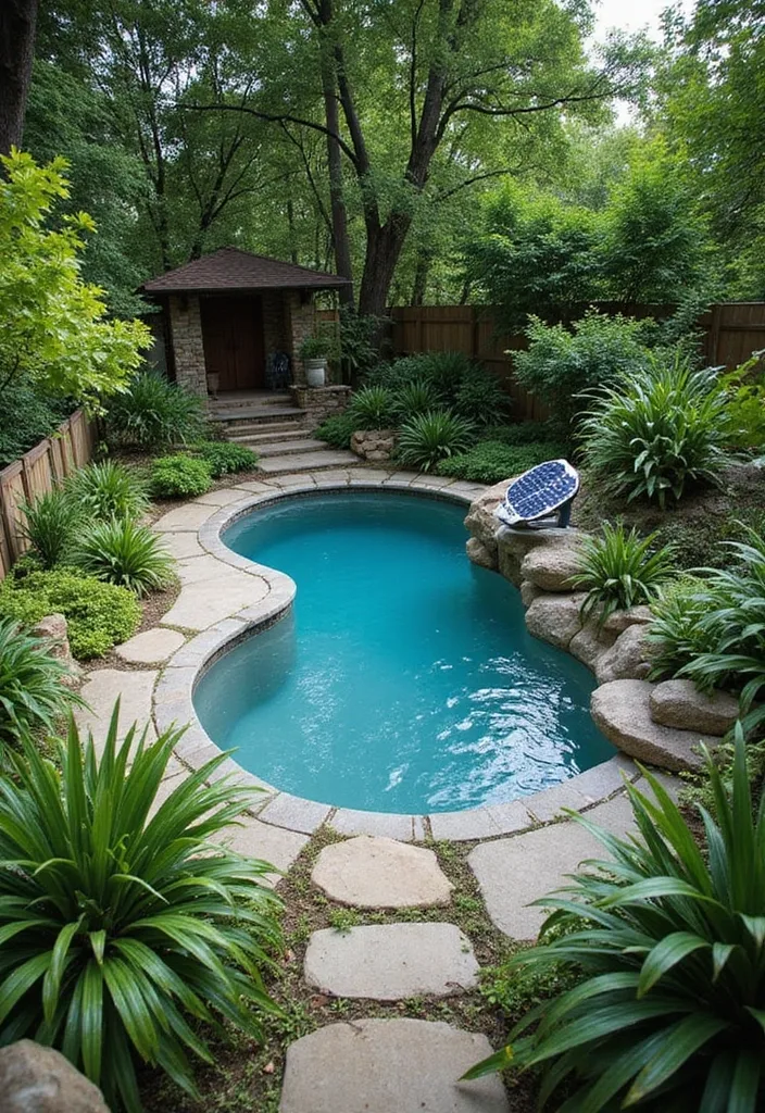 Garden Pool Ideas That Actually Feel Like a Garden 7 Organic garden pool with dense leafy borders, stepping stones, and small garden house