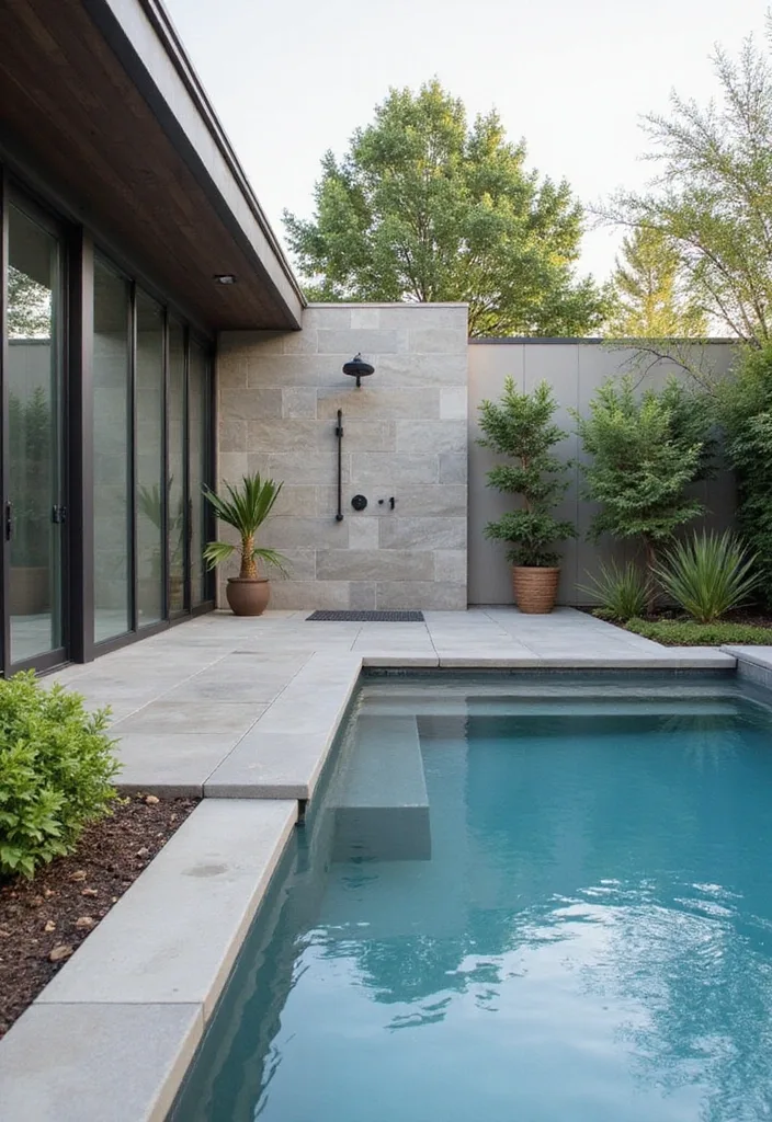 15 Luxurious Glass Pool Ideas for Modern Homes 11 15 Luxurious Glass Pools That Redefine Modern Living (You Won't Believe #9!) - 10. Glass Pool with Outdoor Shower