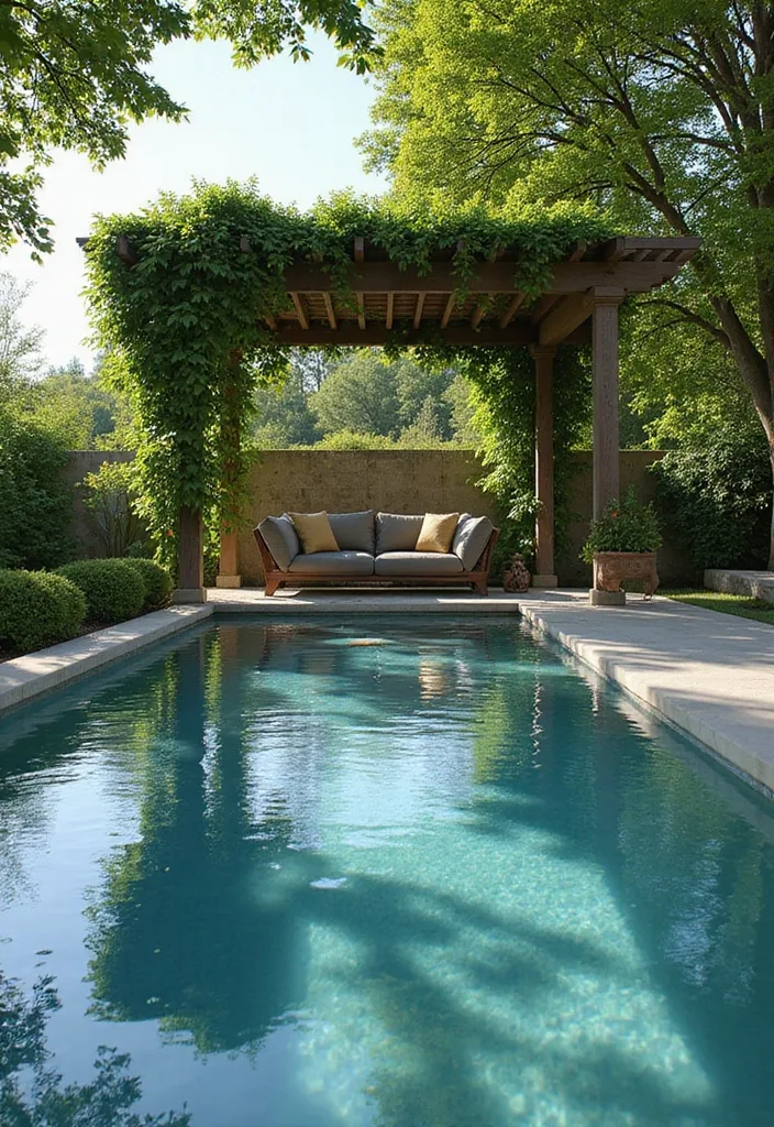 15 Luxurious Glass Pool Ideas for Modern Homes 14 15 Luxurious Glass Pools That Redefine Modern Living (You Won't Believe #9!) - 13. Glass Pool with Pergola