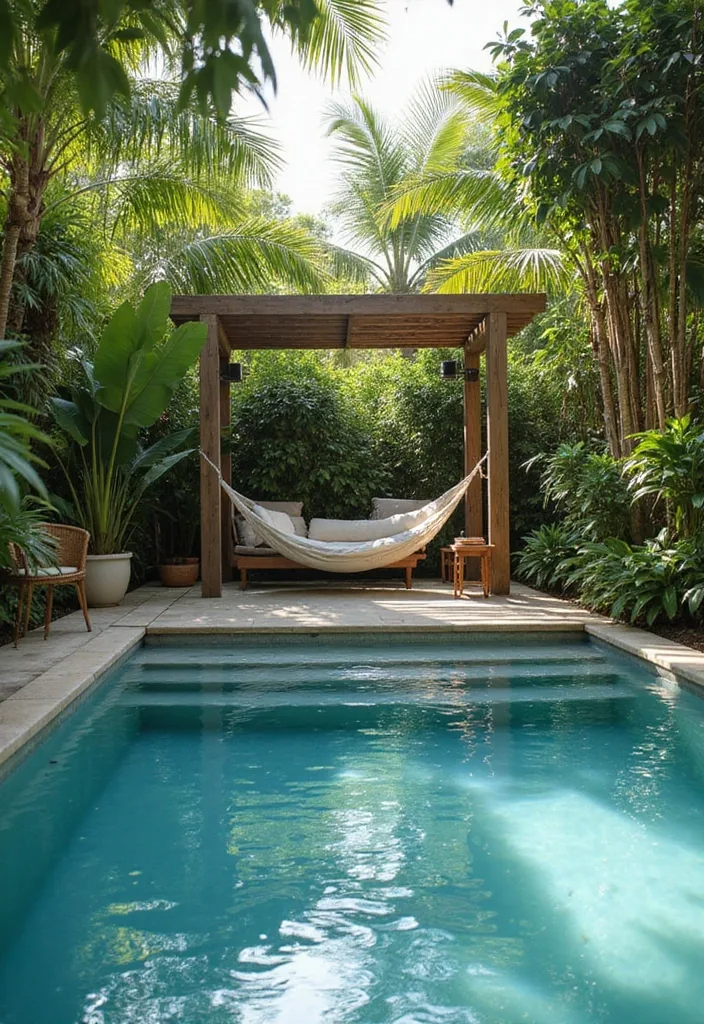 15 Luxurious Glass Pool Ideas for Modern Homes 10 15 Luxurious Glass Pools That Redefine Modern Living (You Won't Believe #9!) - 9. Glass Pool with Hammock Area