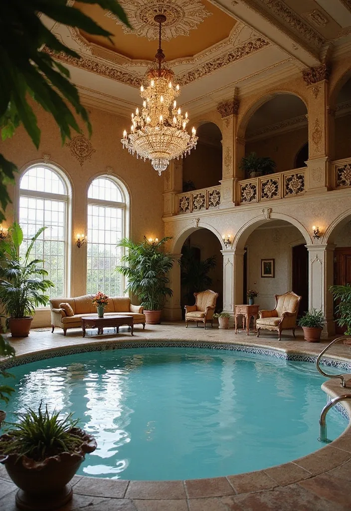 15 Indoor Pool Ideas for Home Inspiration 16 15 Jaw-Dropping Indoor Pool Ideas That'll Transform Your Home into an Oasis! - 15. Vintage Glamour