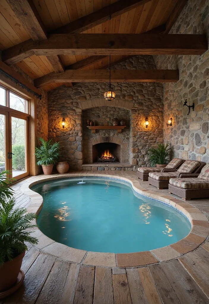 15 Indoor Pool Ideas for Home Inspiration 3 15 Jaw-Dropping Indoor Pool Ideas That'll Transform Your Home into an Oasis! - 2. Rustic Retreat