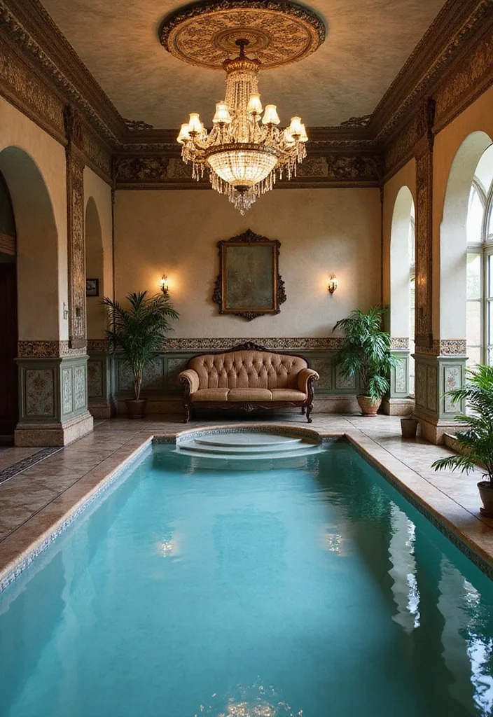 15 Indoor Pool Concepts That'll Elevate Your Home Decor to a Whole New Level! - 12. Vintage Glam Pool