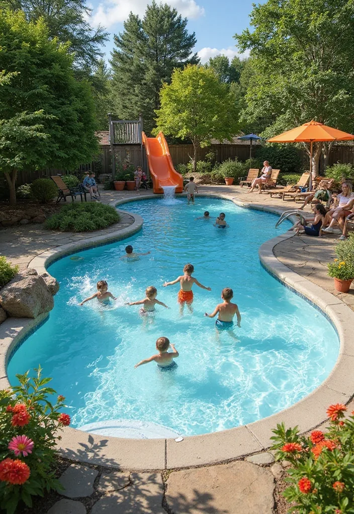 15 Natural Swimming Pool Designs for Backyard Inspiration 8 15 Stunning Natural Swimming Pool Designs That Will Make Your Backyard a Paradise! - 7. The Family Fun Zone