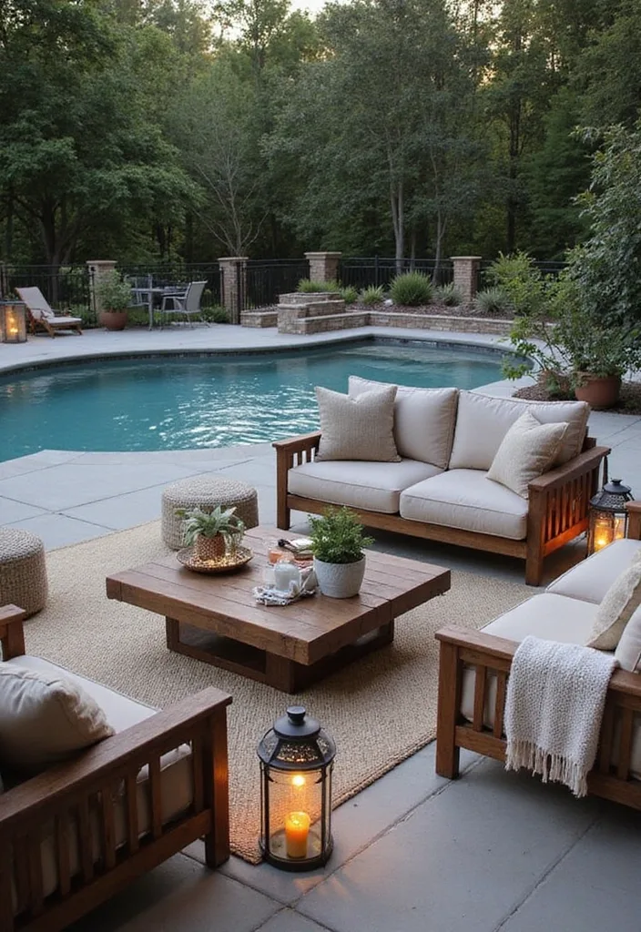 21 Pool Deck Decorating Ideas for a Backyard Refresh 4 21 Stunning Pool Deck Decorating Ideas That Will Make You Want to Dive Right In! - 3. Cozy Outdoor Living Room