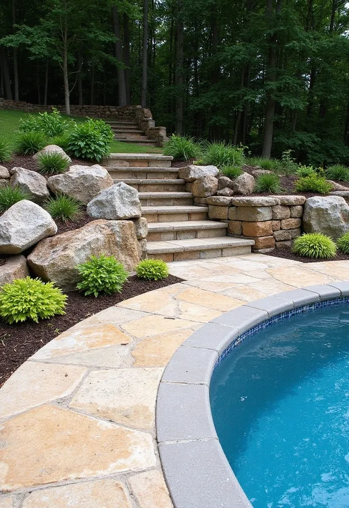 21 Pool Deck Decorating Ideas for a Backyard Refresh 8 21 Stunning Pool Deck Decorating Ideas That Will Make You Want to Dive Right In! - 7. Natural Stone Accents