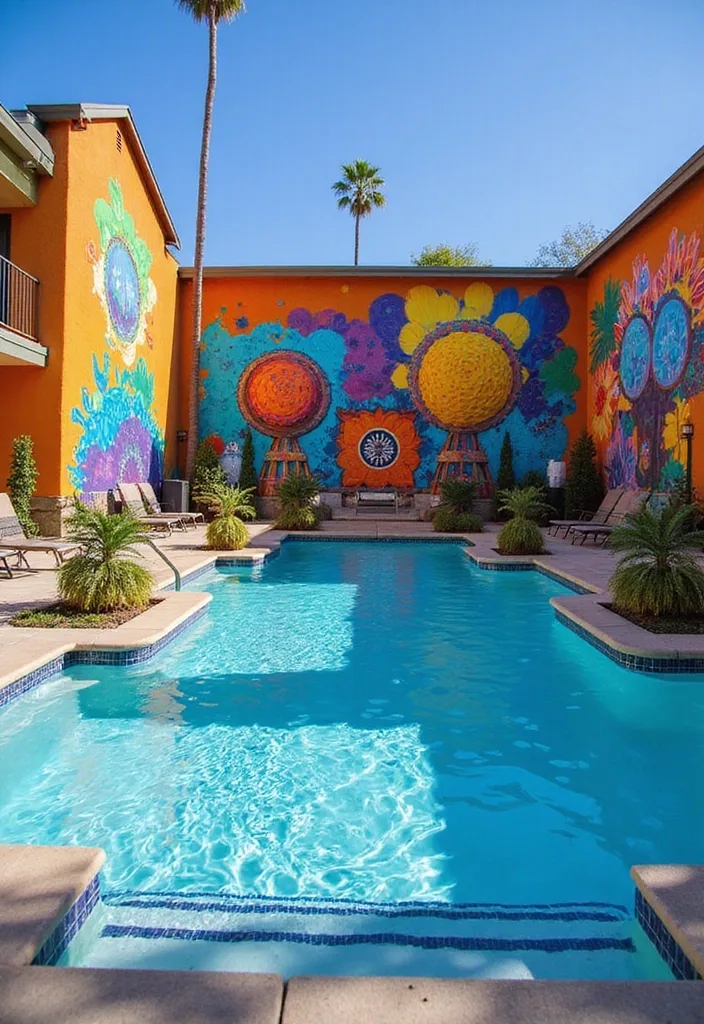 21 Pool Deck Decorating Ideas for a Backyard Refresh 7 21 Stunning Pool Deck Decorating Ideas That Will Make You Want to Dive Right In! - 6. Colorful Poolside Artwork